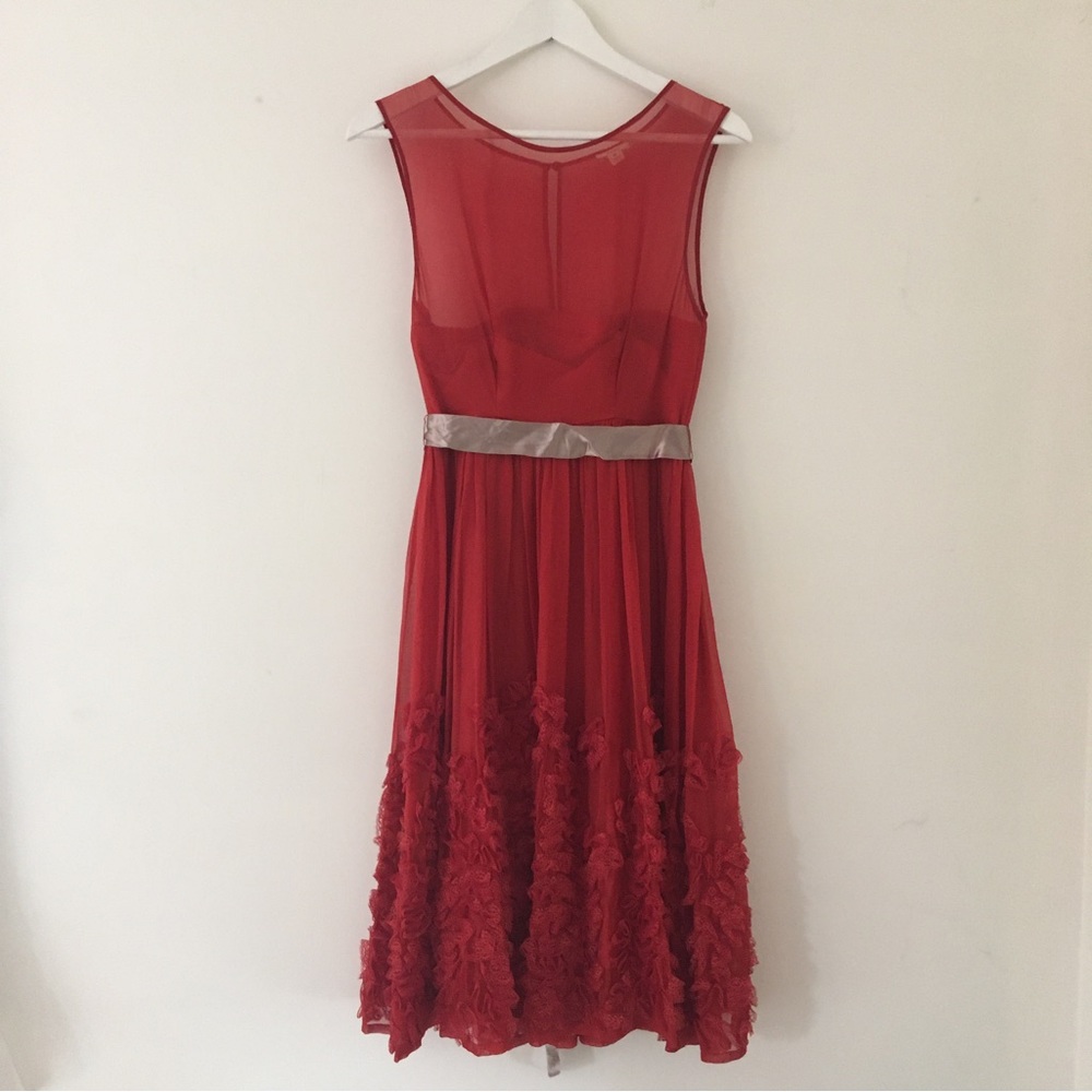 Silk Dress with Floral Appliqué and Sash